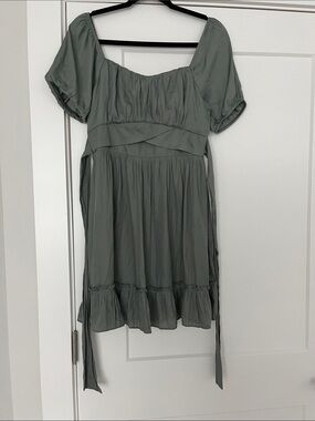 Altard State Sage Green Short Puff Sleeve Babydoll Dress medium